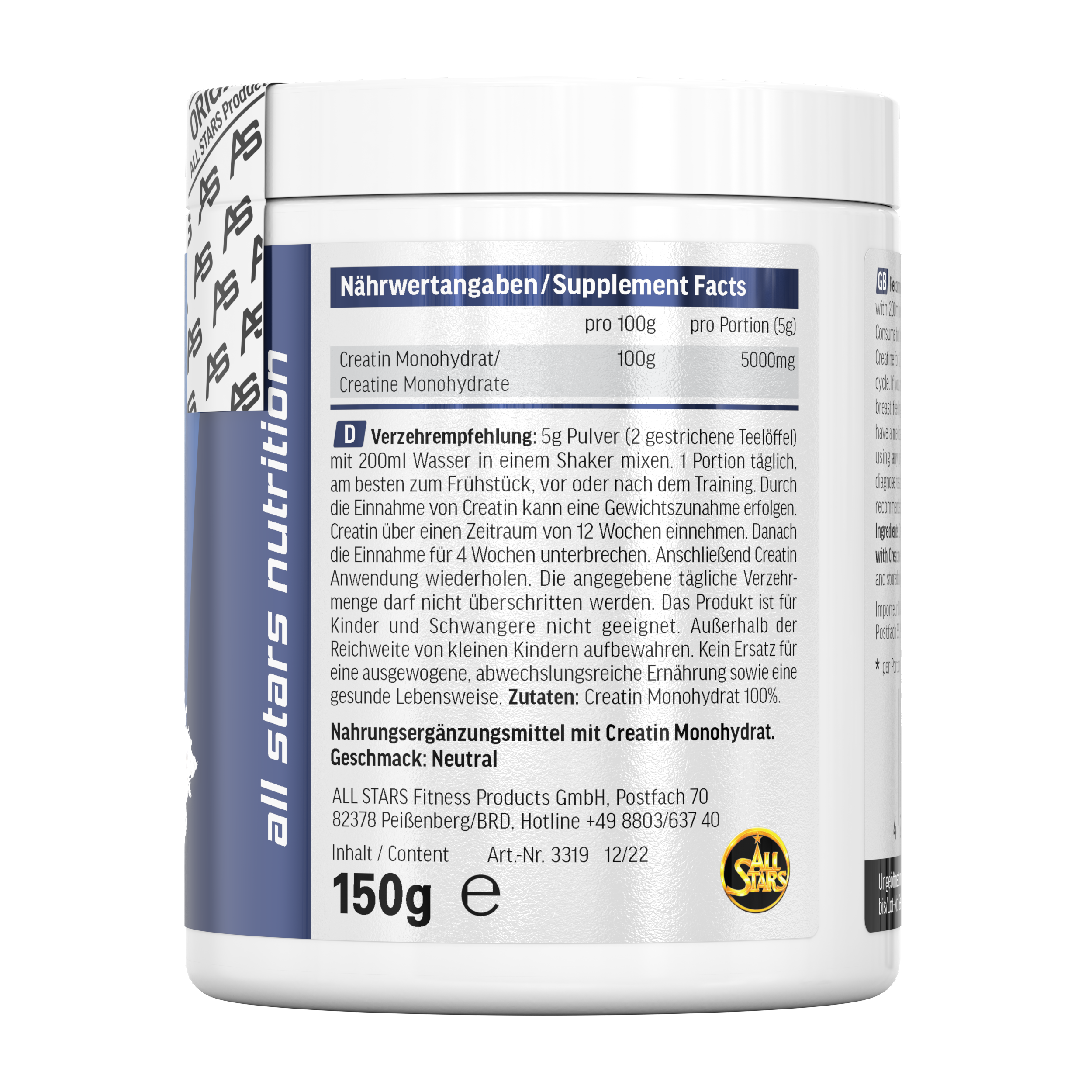 ALL STARS Creatin Monohydrat  - 150g Dose 