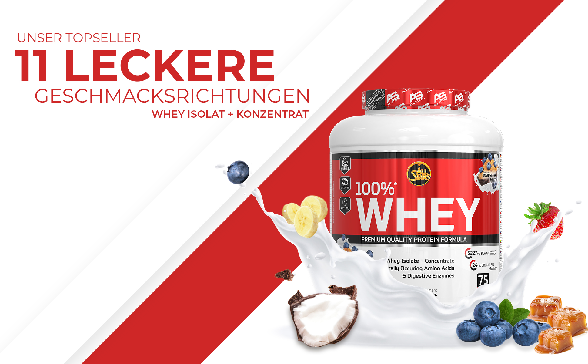 All Stars Whey Protein Shake in verschiedenen Geschmäckern All Stars Whey Protein Shake Slider
